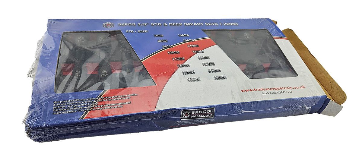 Britool 32Pc 3/8" Standard & Deep 6-Point Impact Socket Set (damaged packaging)