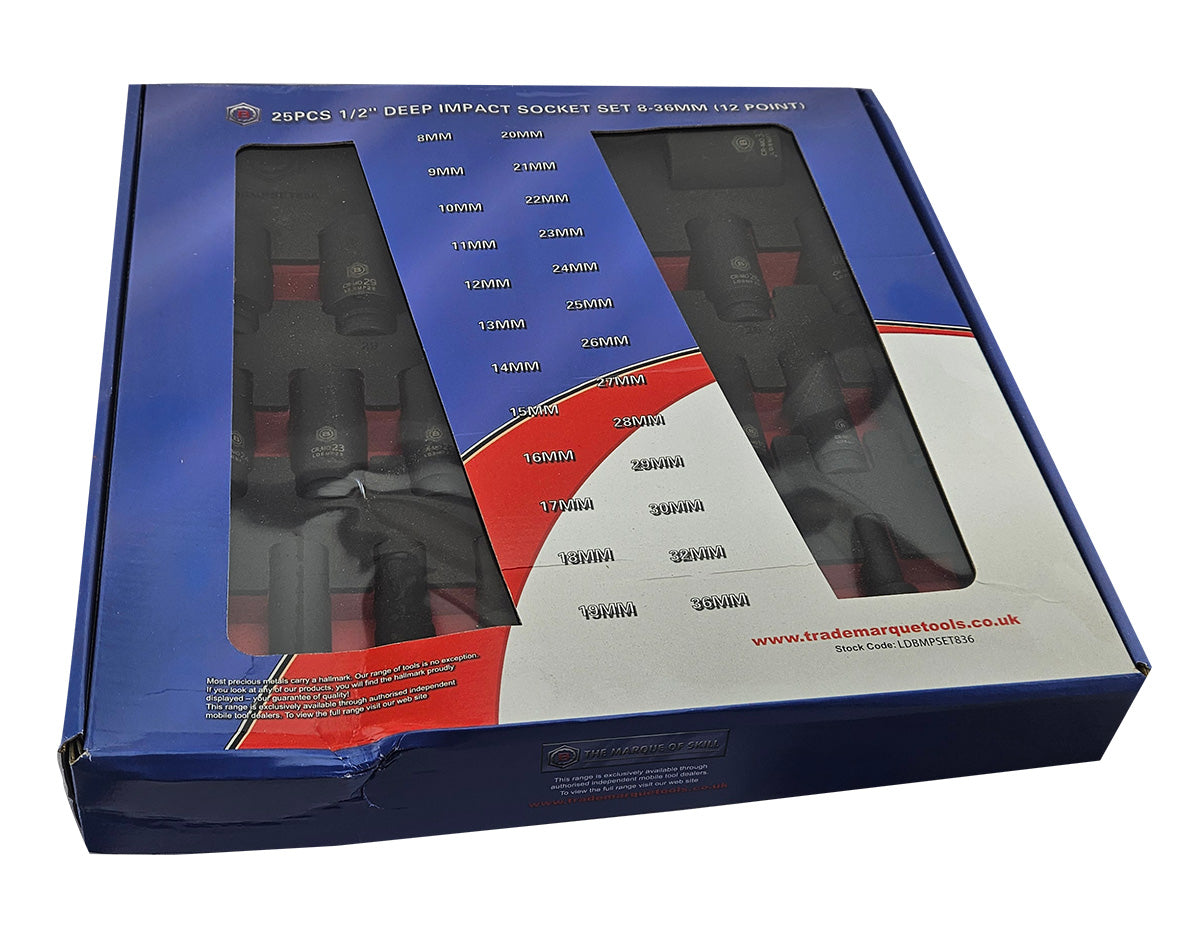 Britool 25Pc 1/2" Dr. Deep Impact 12-Point Socket Set 8-36mm - damaged packaging