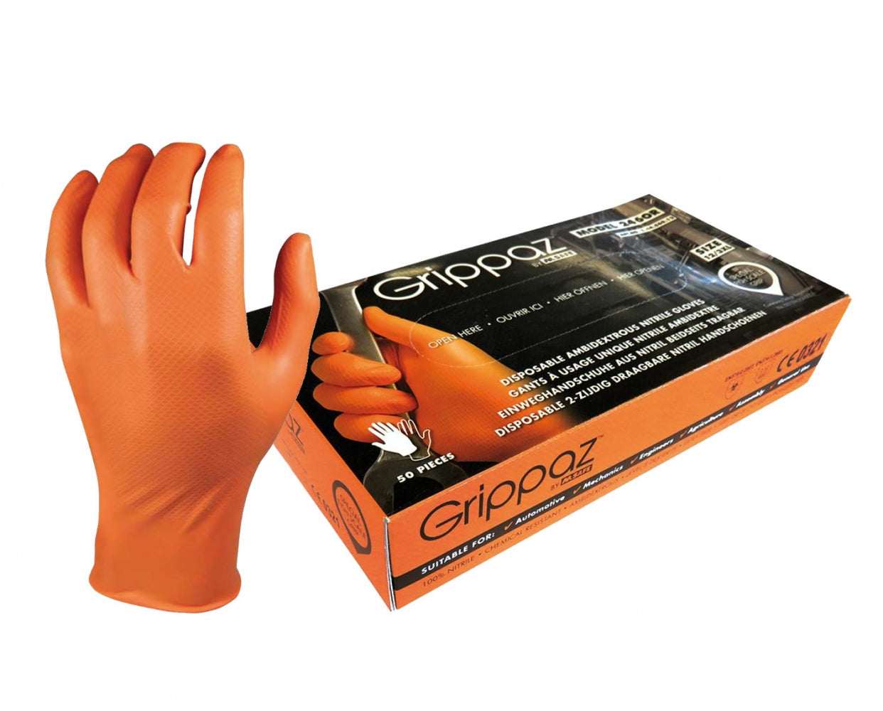 Grippaz Orange Nitrile Work Gloves X50 Xl