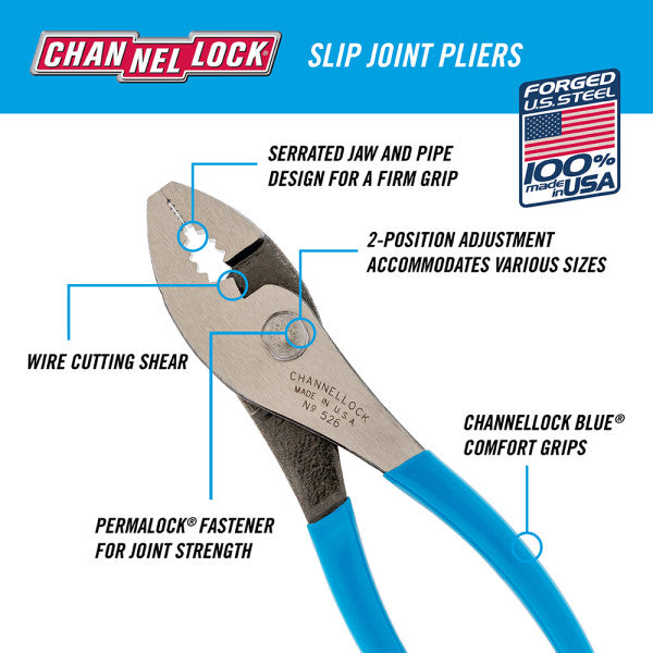 CHANNELLOCK SLIP JOINT PLIER WITH WIRE CUTTER - 526