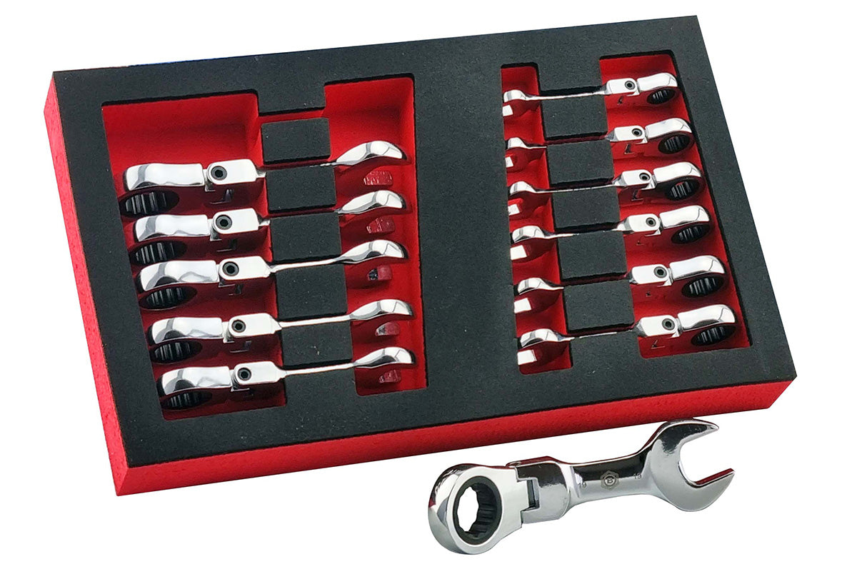 12pc Ratchet Spanner Set 8-19mm + Flexi Stubby Ratchet Spanner Set - Britool Hallmark