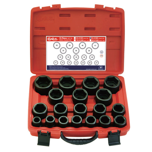 19 Piece 3/4" Drive Impact Socket Set 17-55mm from Genius Tools