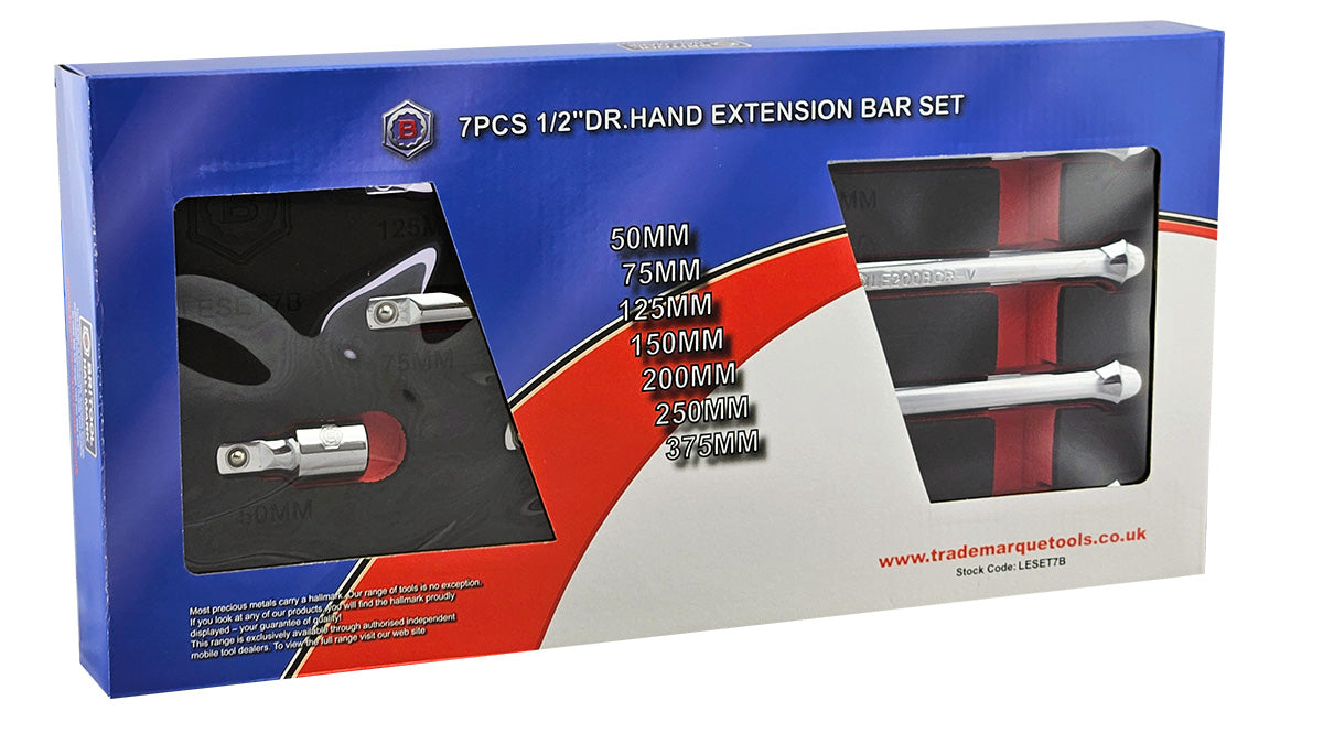 7Pc Fixed Extension Bar Set, 1/2" Drive - Britool Hallmark