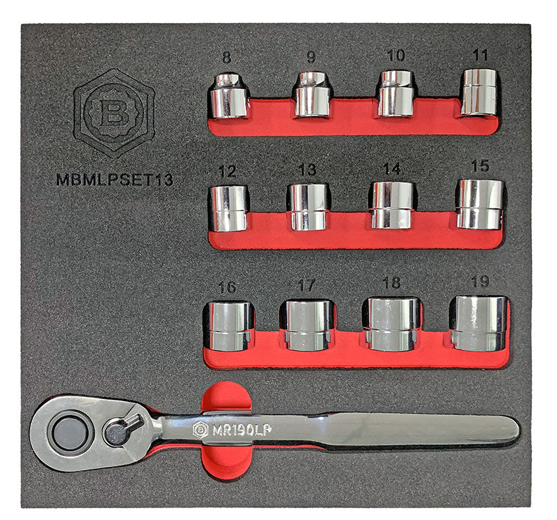 3/8" Drive Crow's Foot Spanner Set 10-19mm + Low Profile Socket & Ratchet Set Britool Hallmark