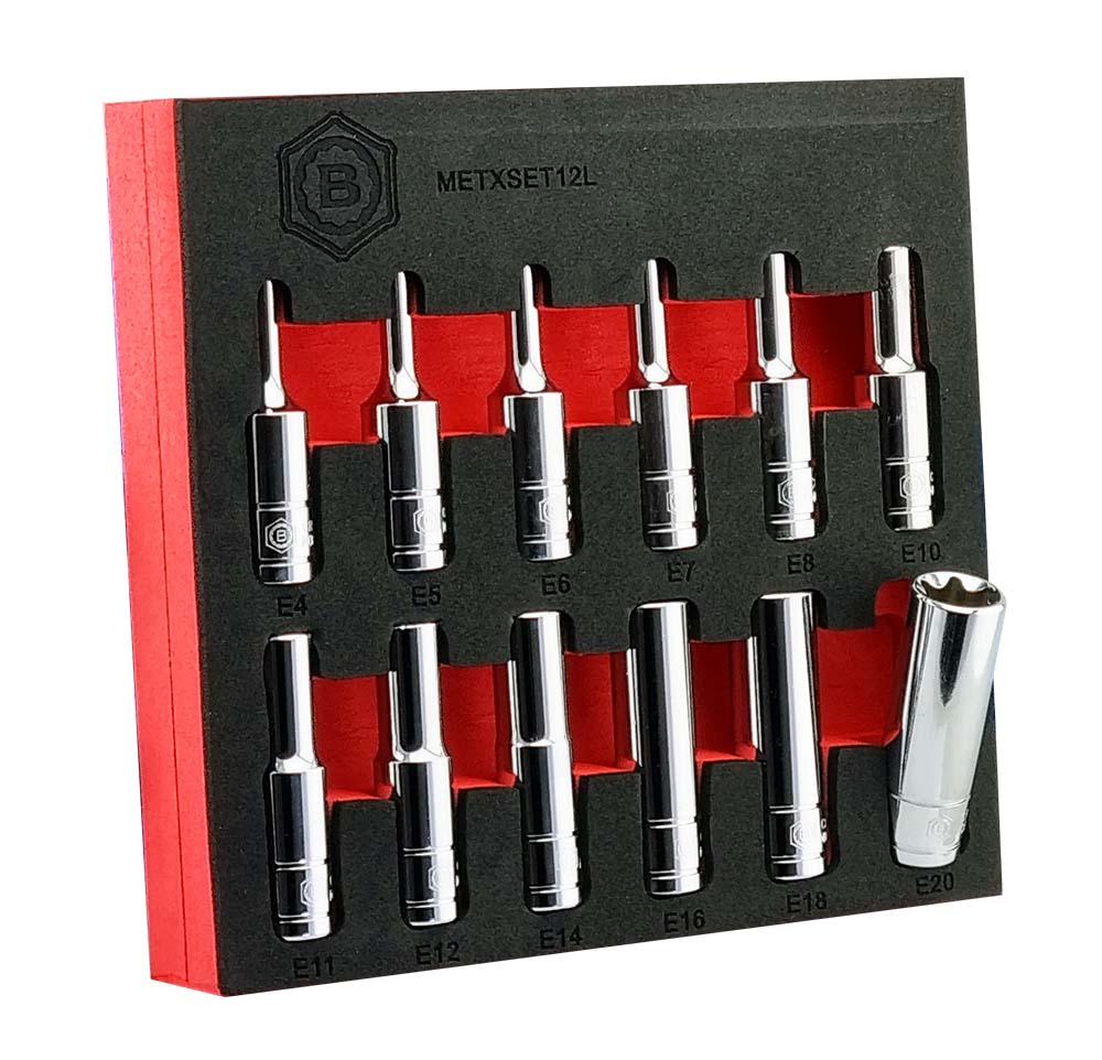 1/4" & 3/8" E-Torx Socket Sets, Includes Standard & Deep Sizes E4-E20 - Britool Hallmark