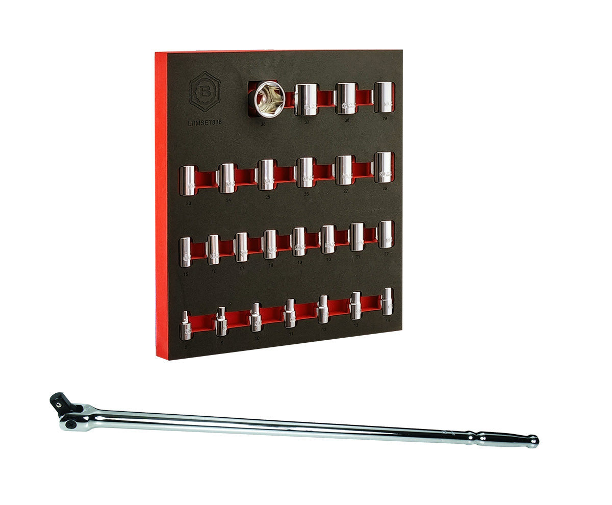 Britool Hallmark 1/2" Drive Socket Set Sizes 10-36mm + Free Breaker Bar