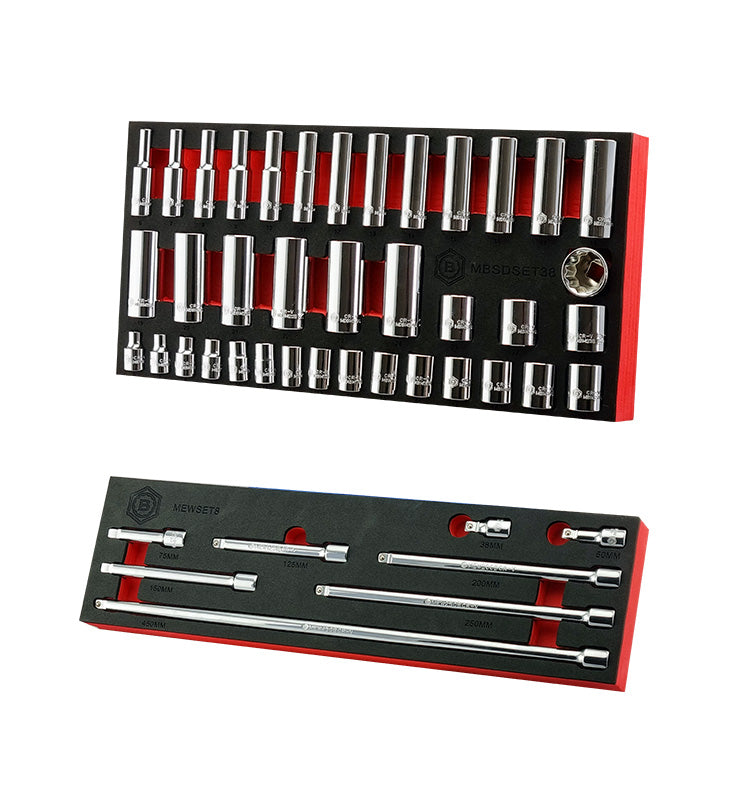 Britool 3/8" Dr. Standard & Deep Socket Set (12 Point) 6-24mm + Wobble Extension Bar Set