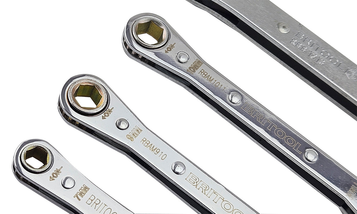 Britool 6pc Flat Ratcheting Ring Spanner / Box Wrench Set