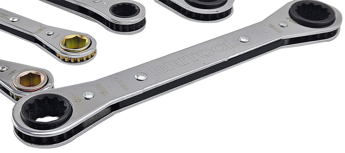 Britool 6pc Flat Ratcheting Ring Spanner / Box Wrench Set
