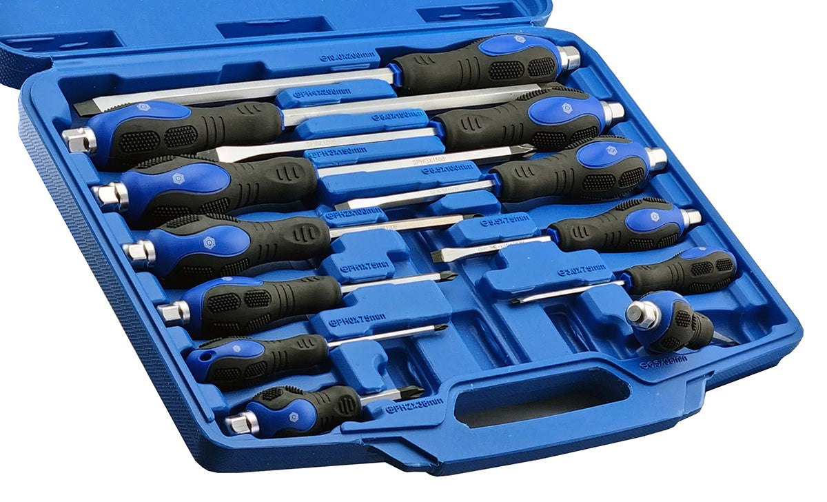 12 Piece Phillips & Slotted Screwdriver Set With Hammer Cap Britool Hallmark
