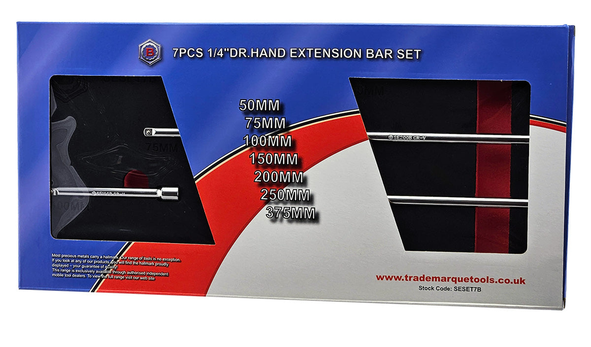 7Pc Fixed Extension Bar Set, 1/4" Drive, From Britool Hallmark