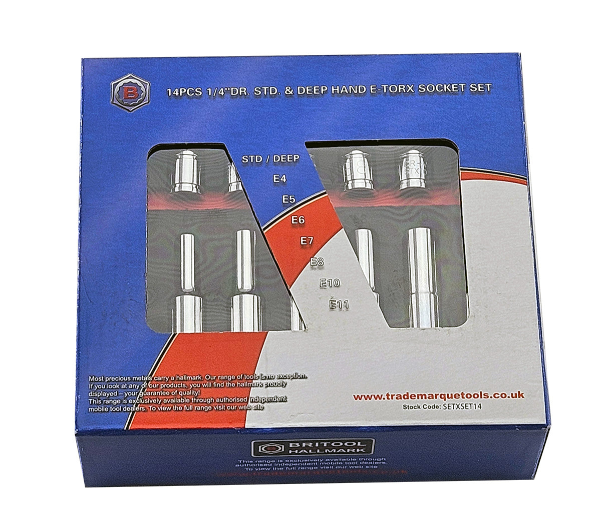 14Pc E-Torx/Star Socket Set Standard & Deep Sizes E4-11 - 1/4" Drive - Britool Hallmark
