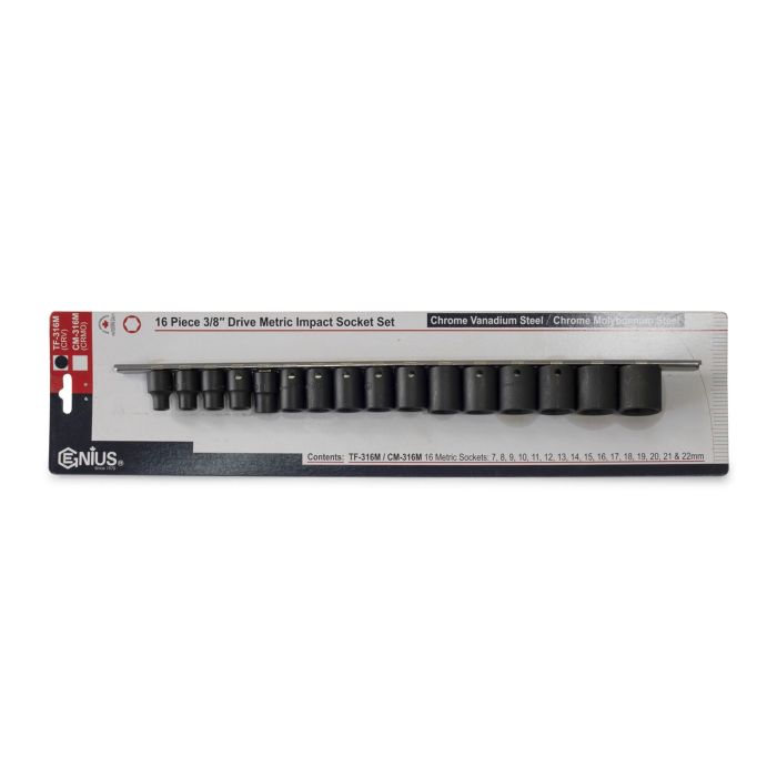 16Pc 3/8" Drive Metric Impact Socket Set 7-22mm From Genius Tools