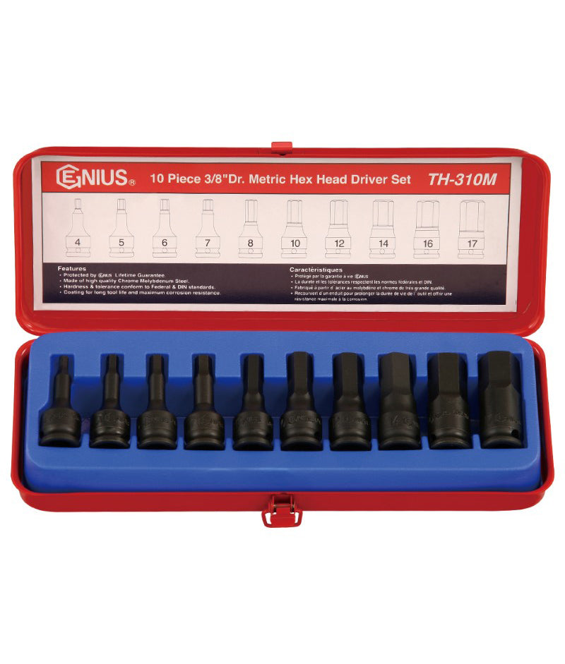 10 Piece 3/8" Impact Hex Driver Set Genius Tools TH-310M