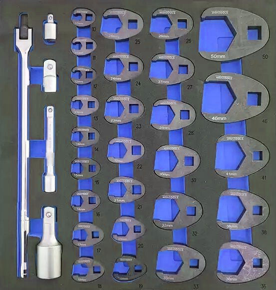 3/8", 1/2" & 3/4" Crow'S Foot Spanner Set 32 Piece, Sizes 10-50mm