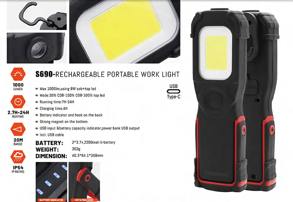 Rechargeable Portable Work Light 1000 Lumens