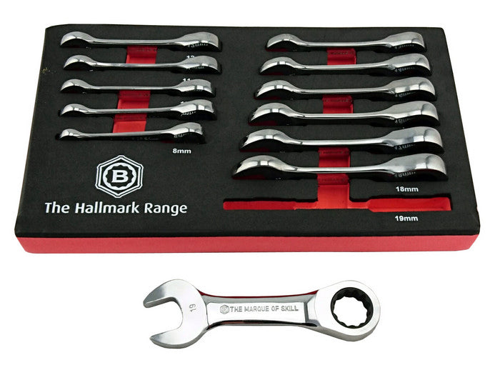 12pc Stubby Ratchet Spanner Set 8-19mm - Britool Hallmark