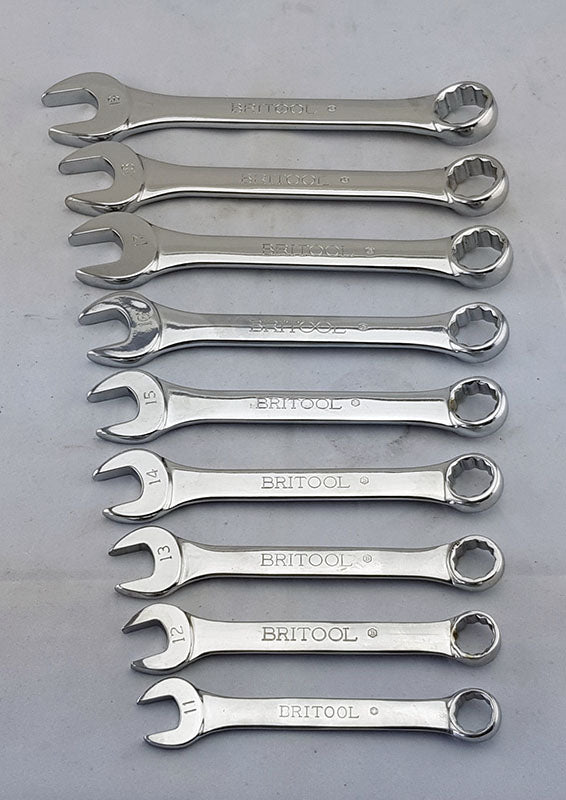 9 Piece Original Britool England Short Series Spanner Set, Made In The Uk!