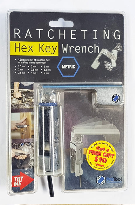RATCHETING HEX / ALLEN KEY WRENCH SET - METRIC 1.5-6MM