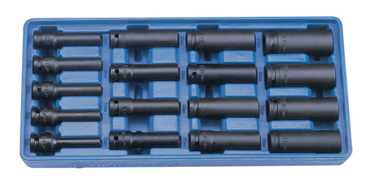 THIN WALL IMPACT SOCKET SET 8-24MM 17 PIECES 1/2" DR. 12 POINT GENIUS TOOLS