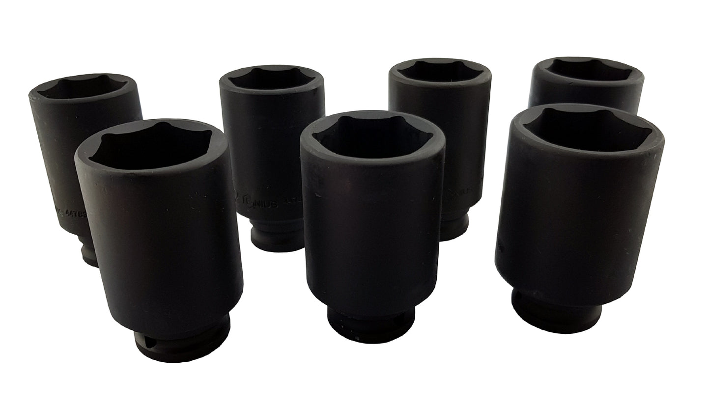 7Pc 1/2" Dr. Metric Deep Impact Hub Nut Socket Set from Genius Tools