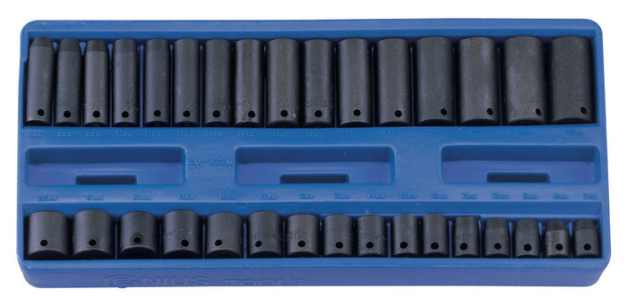 32 PIECE STANDARD & DEEP 3/8" DR. IMPACT SOCKET SET 7-22mm GENIUS TOOLS TF-332M