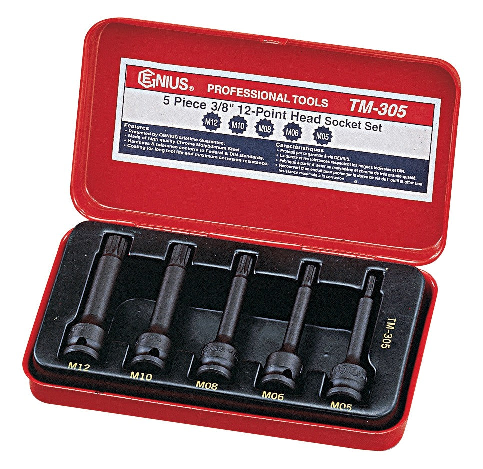 5 PIECE 3/8" IMPACT SPLINE DRIVER SET GENIUS TOOLS TM-305