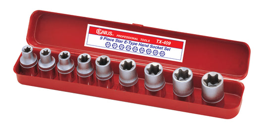 E-Torx Socket Set E10-E24 - 9 Piece 1/2" Drive From Genius Tools