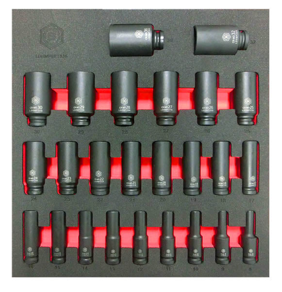 25PC 1/2" DRIVE DEEP IMPACT SOCKET SET (6 POINT) SIZES 8-36MM BRITOOL HALLMARK