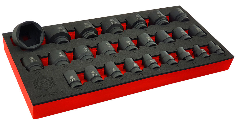 25Pc 1/2" Drive 6-Point Impact Socket Set, 8-36mm By Britool Hallmark
