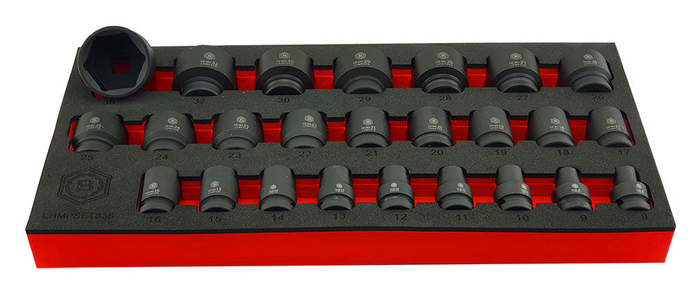 25PC 1/2" DRIVE IMPACT SOCKET SET (6 POINT) SIZES 8-36MM FROM BRITOOL HALLMARK