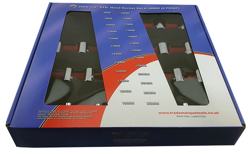 1/2" Drive Chrome Socket Set (6-Point) Sizes 10-36mm From Britool Hallmark