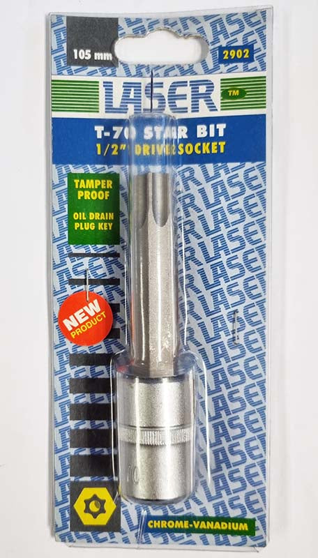 LASER TOOLS SECURITY T70 TORX / STAR BIT SOCKET 105MML