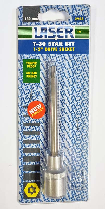 LASER TOOLS SECURITY T30 TORX / STAR BIT SOCKET 130MML