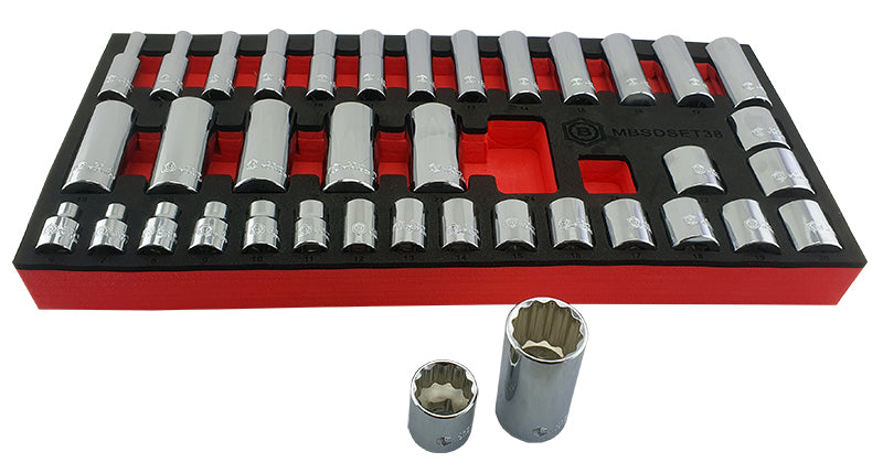 38Pc 3/8" Dr. Standard & Deep Socket Set (12 Point) 6-24mm From Britool Hallmark