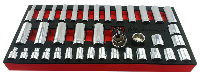 38Pc 3/8" Dr. Standard & Deep Socket Set (12 Point) 6-24mm From Britool Hallmark