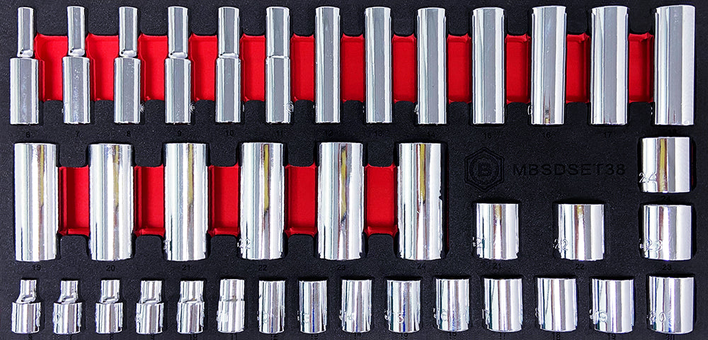 38Pc 3/8" Dr. Standard & Deep Socket Set (12 Point) 6-24mm From Britool Hallmark