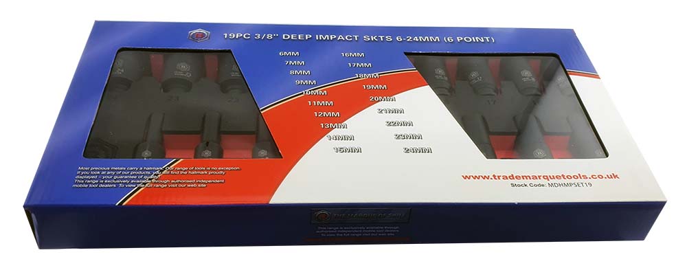 19PC 3/8" Drive Deep Hex 6-Point Impact Socket Set - Britool Hallmark