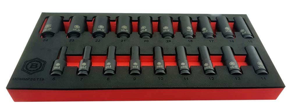 19PC 3/8" Drive Deep Hex 6-Point Impact Socket Set - Britool Hallmark
