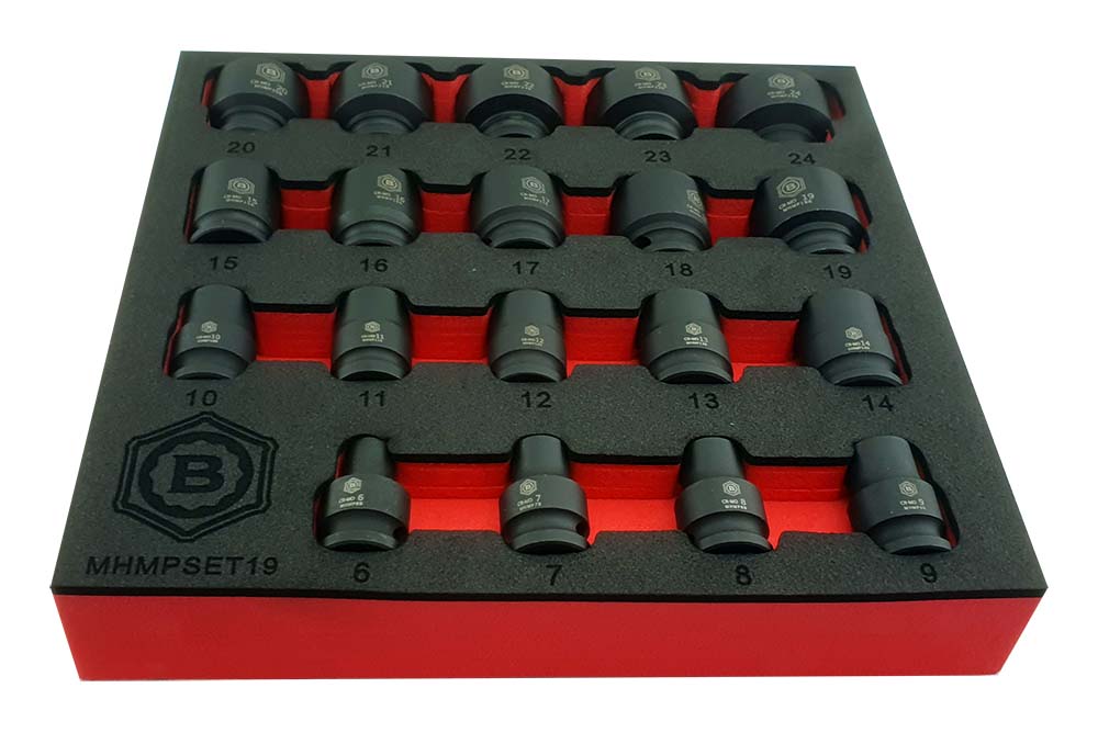 19Pc 3/8" Dr. Impact Socket Set, Hex/6-Point Profile - Britool Hallmark