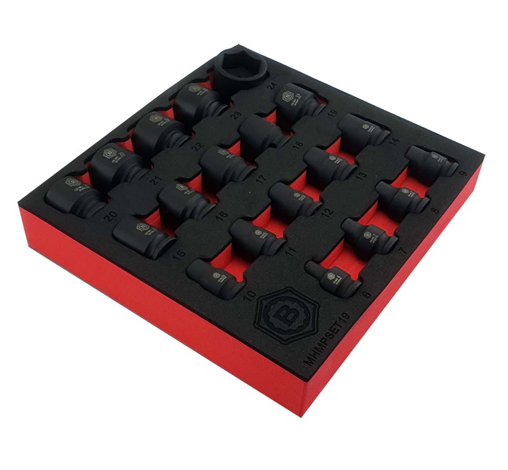 19Pc 3/8" Dr. Impact Socket Set, Hex/6-Point Profile - Britool Hallmark