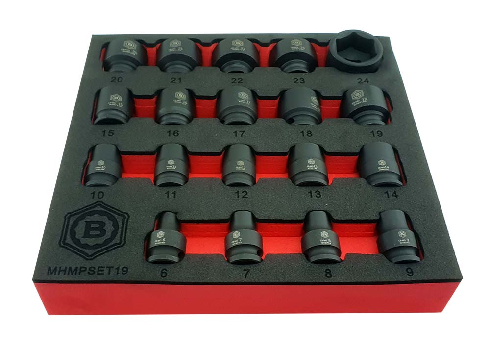 19Pc 3/8" Dr. Impact Socket Set, Hex/6-Point Profile - Britool Hallmark