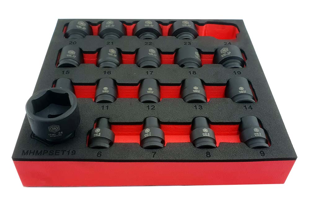 19Pc 3/8" Dr. Impact Socket Set, Hex/6-Point Profile - Britool Hallmark
