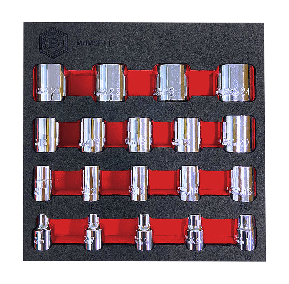 3/8" Drive Socket Set (6-Point), Sizes 8 To 24mm From Britool Hallmark