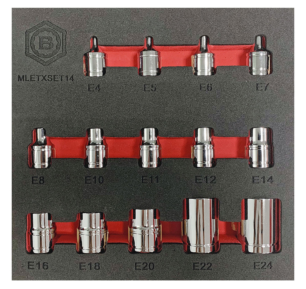 14PC 3/8" & 1/2" E-TORX / STAR SOCKET SET E4-E24 FROM BRITOOL HALLMARK