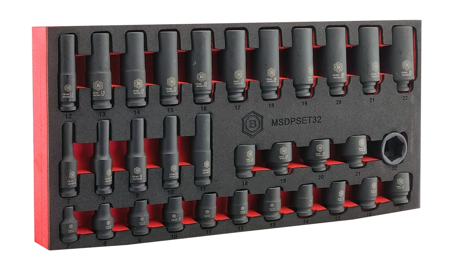 32Pc 3/8" Standard & Deep 6-Point Impact Socket Set By Britool Hallmark