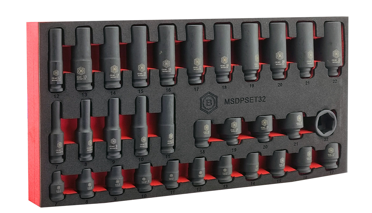 32PC STANDARD & DEEP 3/8" IMPACT SOCKET SET (6 POINT) FROM BRITOOL HALLMARK