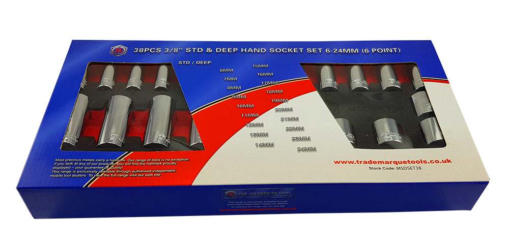 38Pc 3/8" Standard & Deep Socket Set (6 Point) 6-24mm From Britool Hallmark