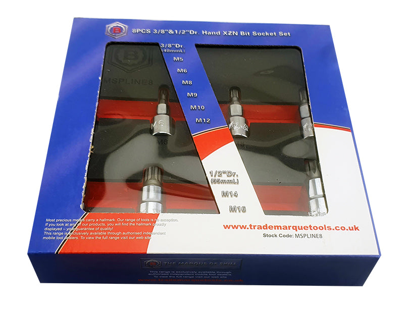 8Pc Spline / XZN Bit Socket Set, 3/8" & 1/2" Drive From Britool Hallmark