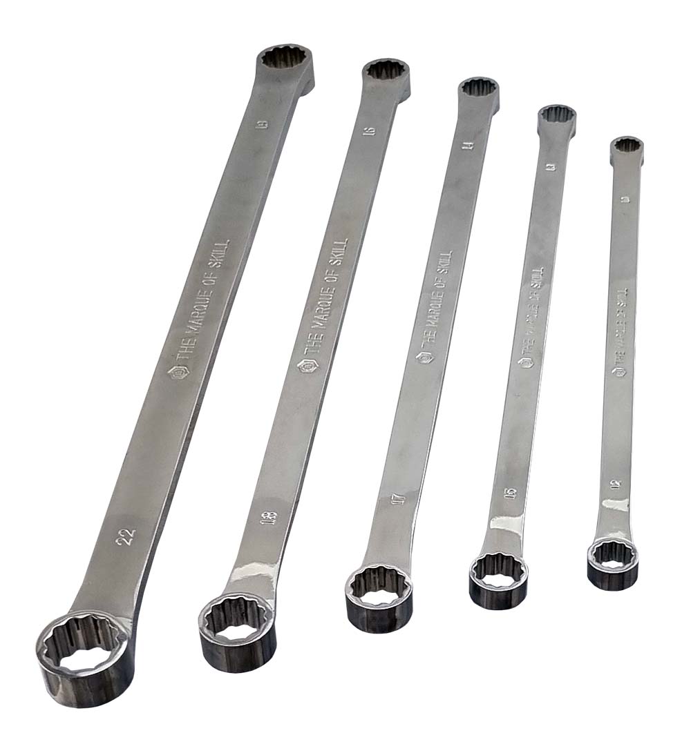 5Pc Extra-Long Flat Ring Spanner Set 10-22mm From Britool Hallmark
